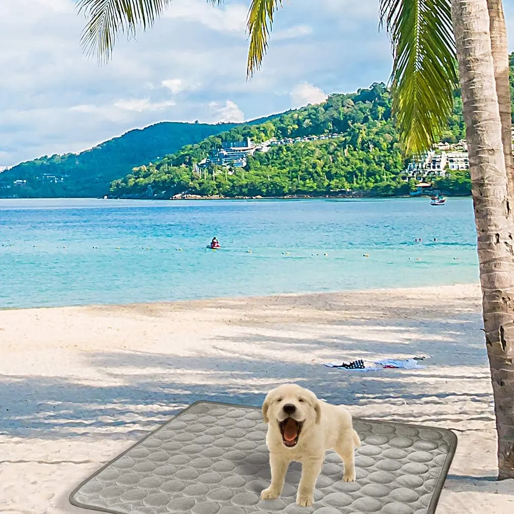 VeMee Summer Cooling Mat for Dogs & Cats - Breathable Ice Silk Self-Cooling Pet Mat, Portable & Washable - 28 X 22in, Grey