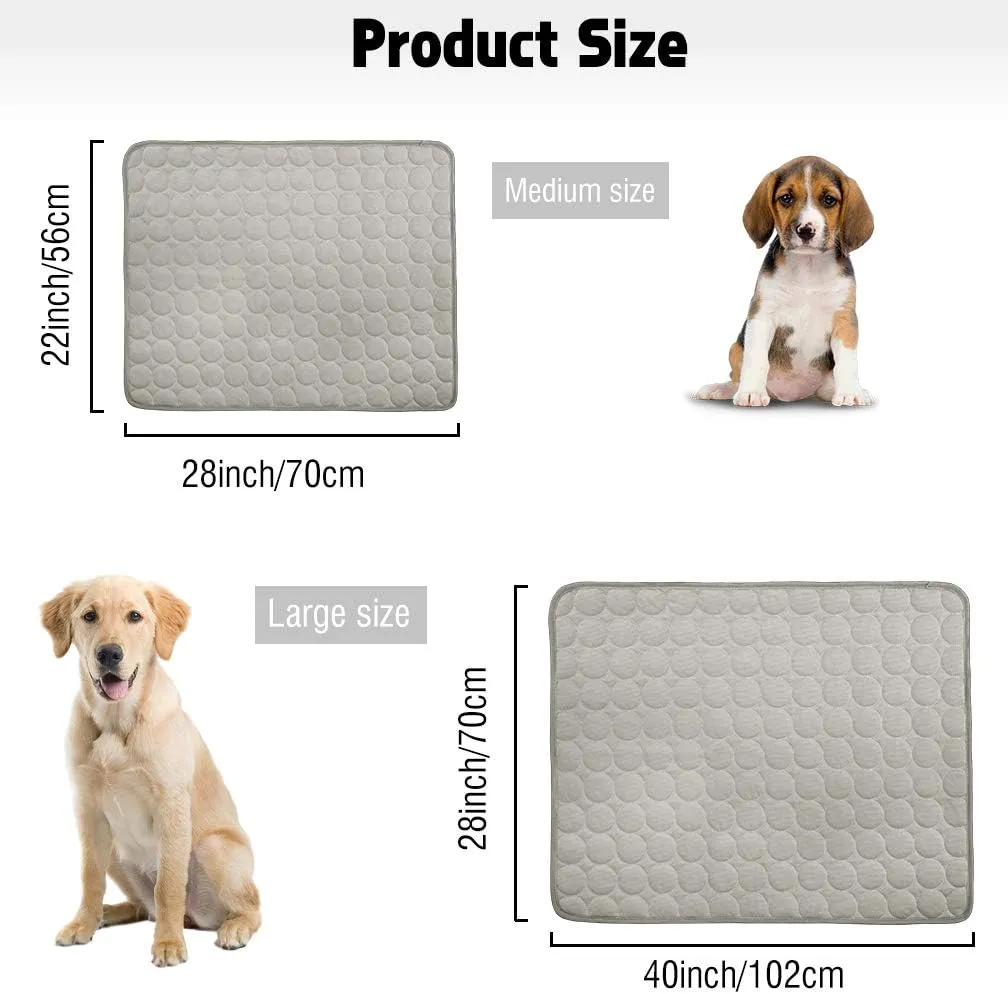 VeMee Summer Cooling Mat for Dogs & Cats - Breathable Ice Silk Self-Cooling Pet Mat, Portable & Washable - 28 X 22in, Grey