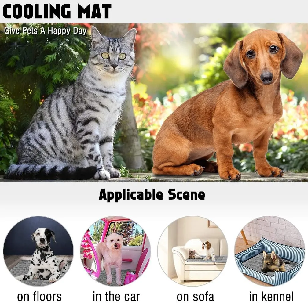 VeMee Summer Cooling Mat for Dogs & Cats - Breathable Ice Silk Self-Cooling Pet Mat, Portable & Washable - 28 X 22in, Grey