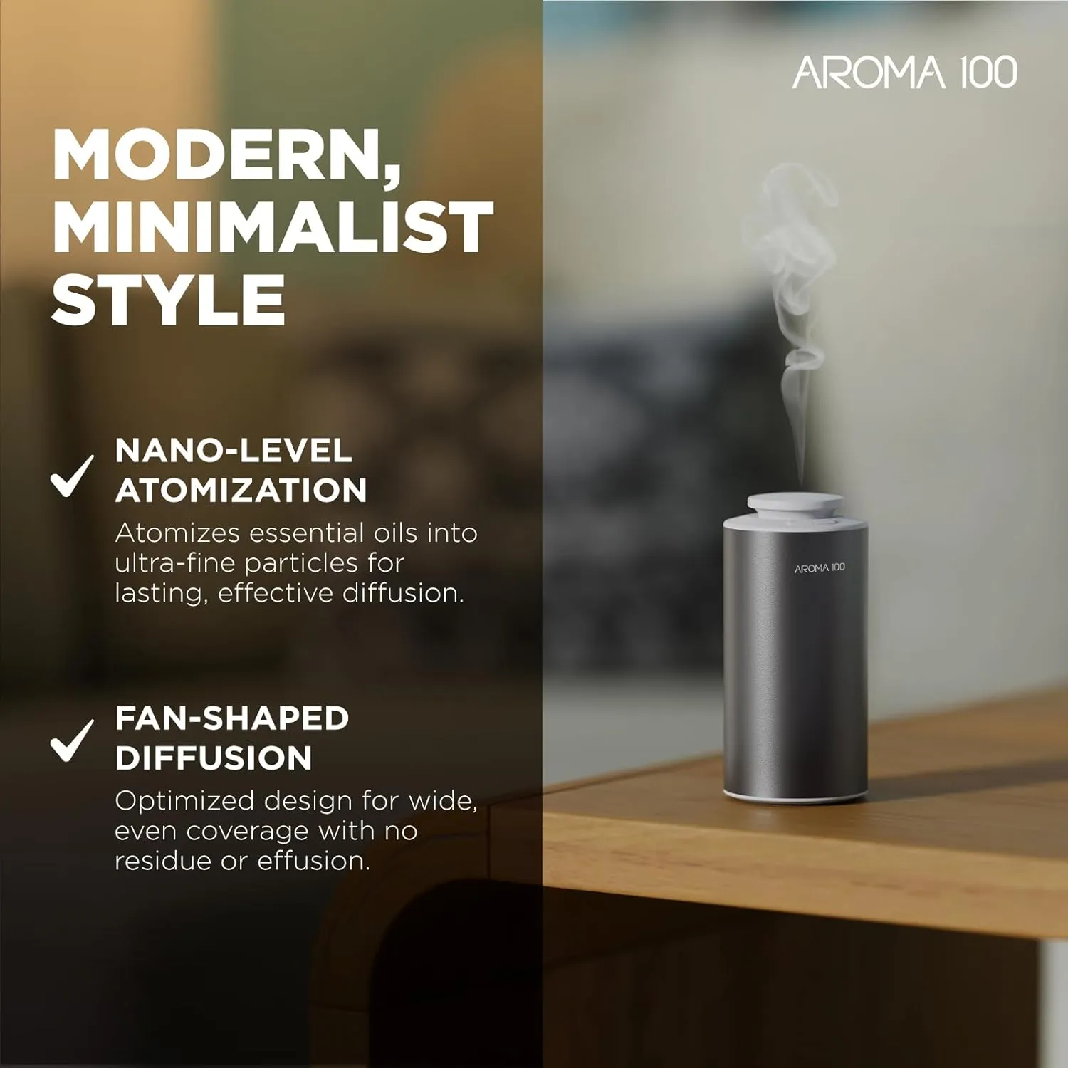 Waterless Diffuser for Essential Oil, Battery Operated Nebulizer Rechargeable Mini Scent Diffusers for Home Cars Room Office 3 Timers & 3 Mist Levels