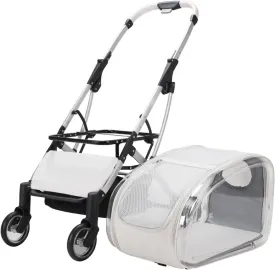 Weatherproof Cat Stroller with Removable Carrier - Heavy-Duty Foldable Frame, Breathable Mesh Windows, Cup Holder & Compact Storage,Transparent(Transparent)