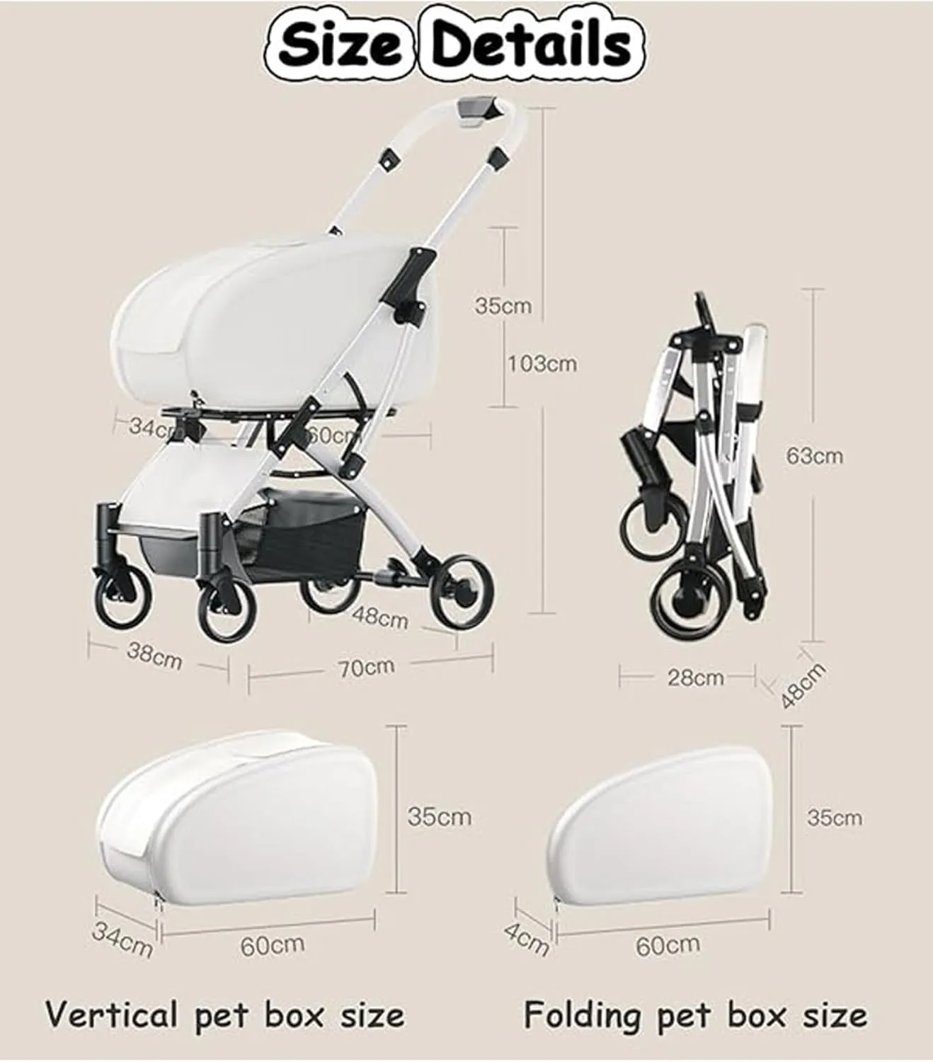 Weatherproof Cat Stroller with Removable Carrier - Heavy-Duty Foldable Frame, Breathable Mesh Windows, Cup Holder & Compact Storage,Transparent(Transparent)