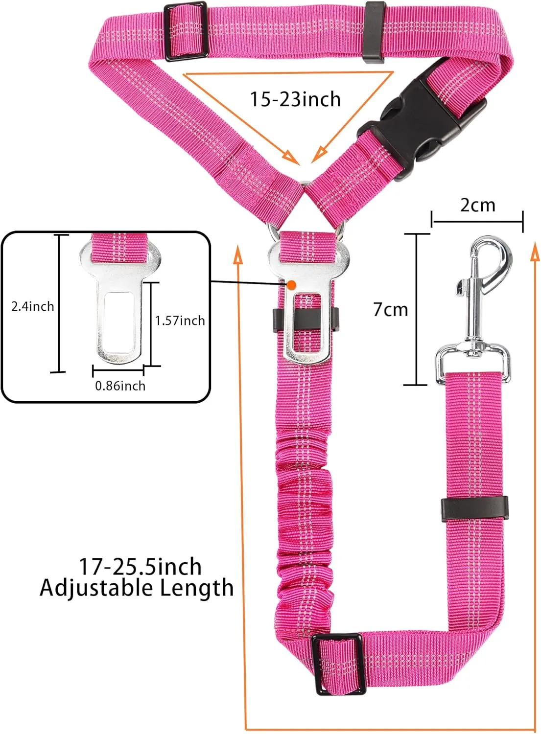 YAOHDAO Dog Seat Belt Harness for Car, Restraint Adjustable with Elastic Bungee Buffer Headrest for Vehicle, 360 Swivel Carabiner Nylon Pet Safety Seat Belts Heavy Duty Car Harness for Dogs Rosy Red