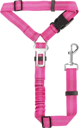 YAOHDAO Dog Seat Belt Harness for Car, Restraint Adjustable with Elastic Bungee Buffer Headrest for Vehicle, 360 Swivel Carabiner Nylon Pet Safety Seat Belts Heavy Duty Car Harness for Dogs Rosy Red